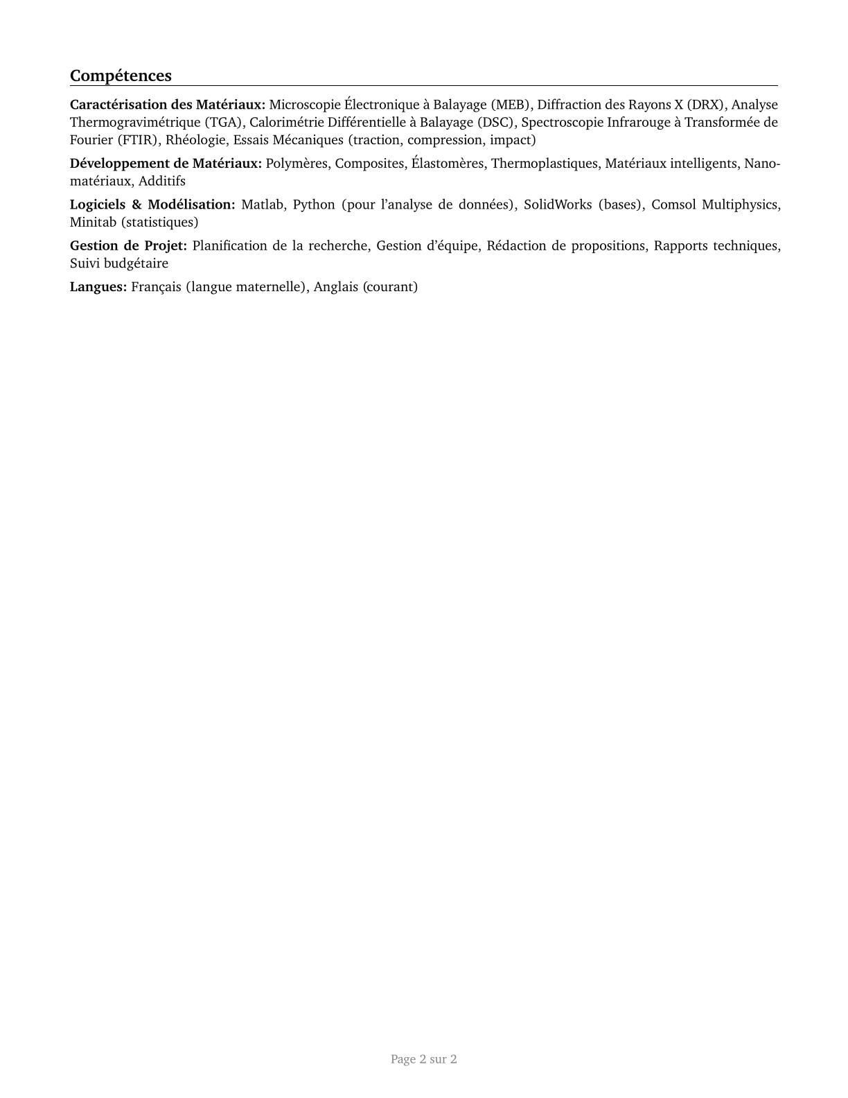 Materials Scientists CV in French — page 2