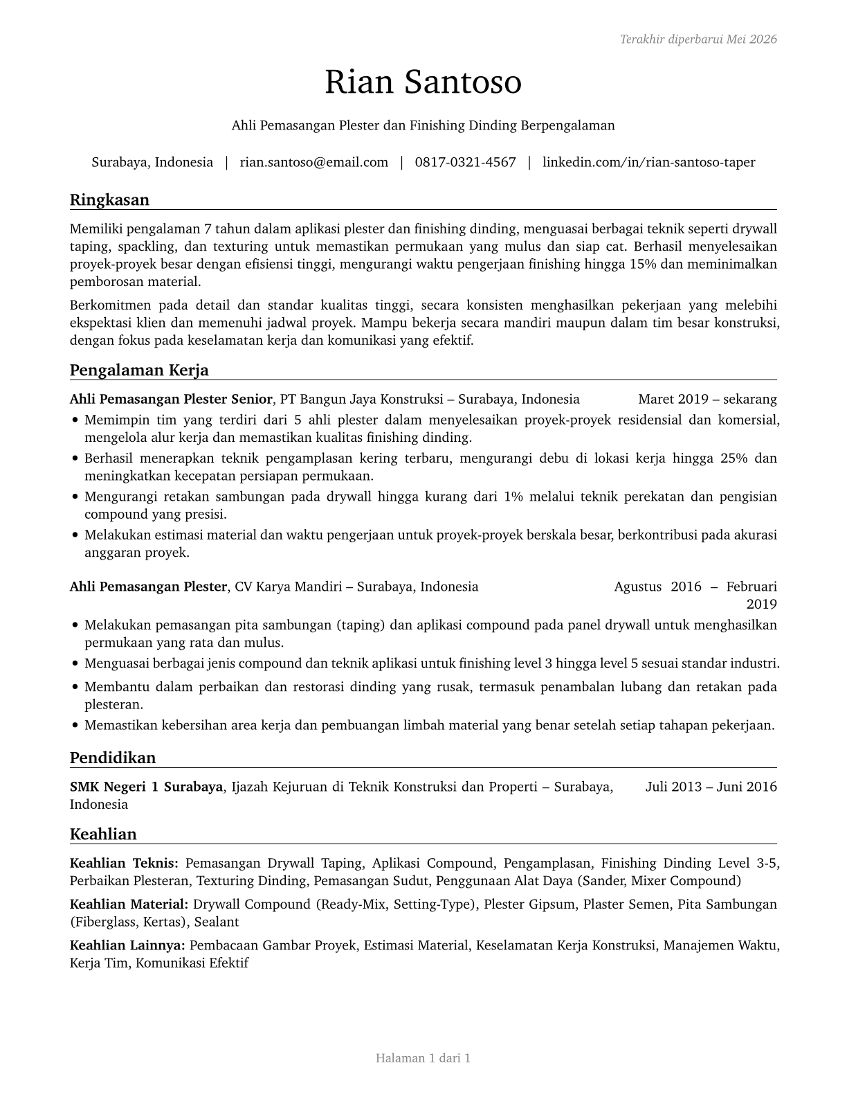 Tapers CV in Indonesian — page 1