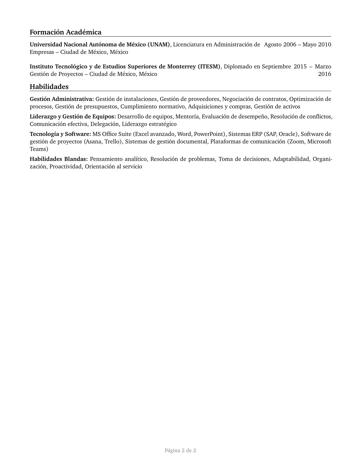 Administrative Services Managers CV in Spanish — page 2