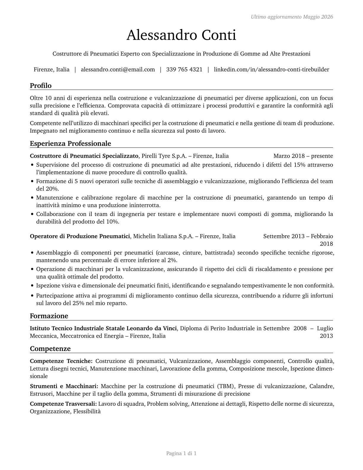 Tire Builders CV in Italian — page 1
