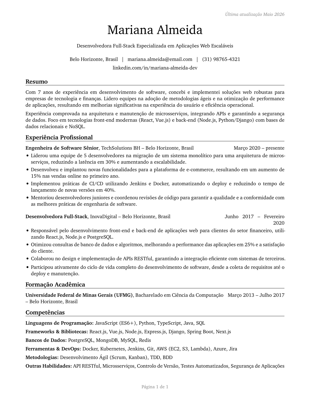 Software Developers CV in Portuguese — page 1