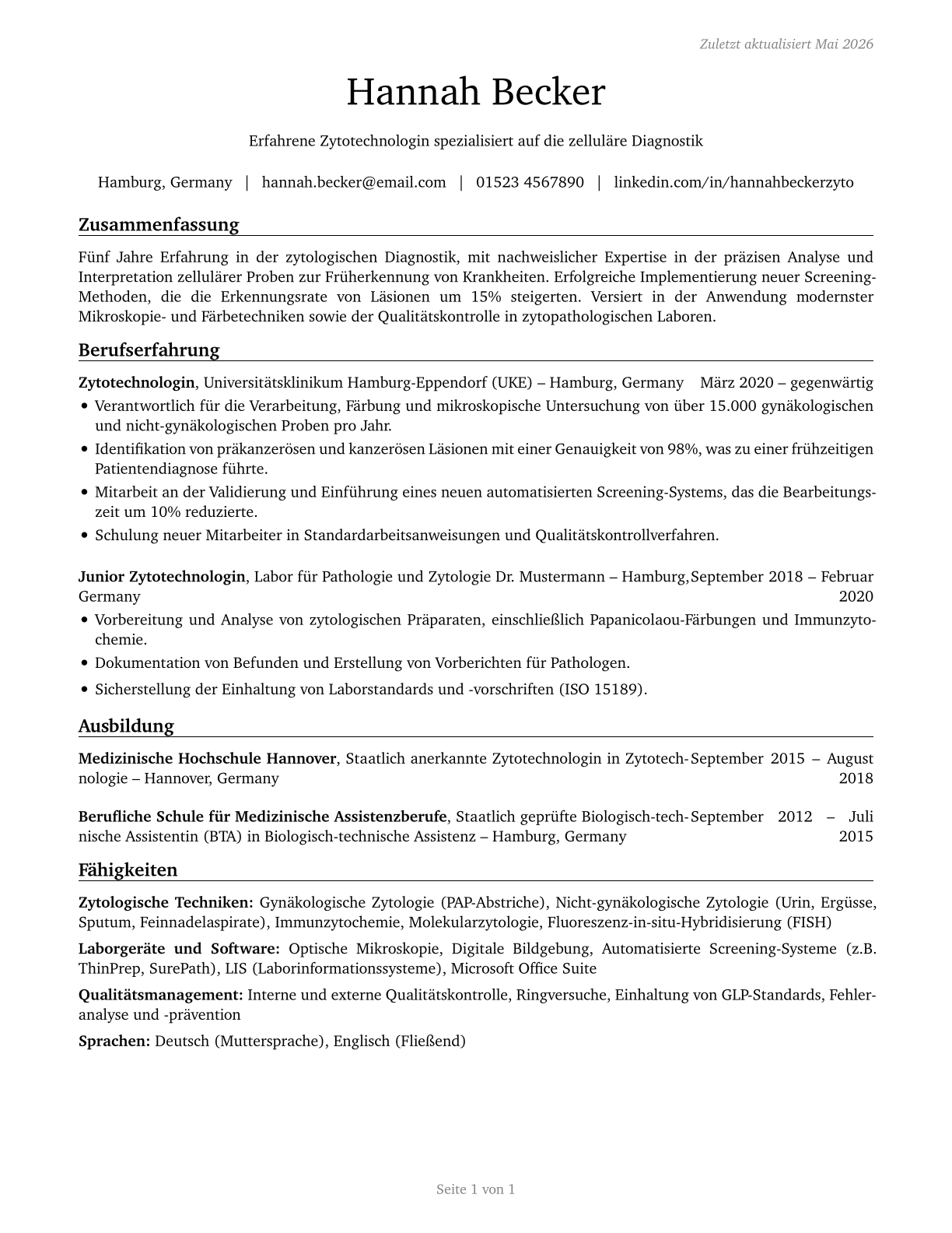 Cytotechnologists CV in German — page 1