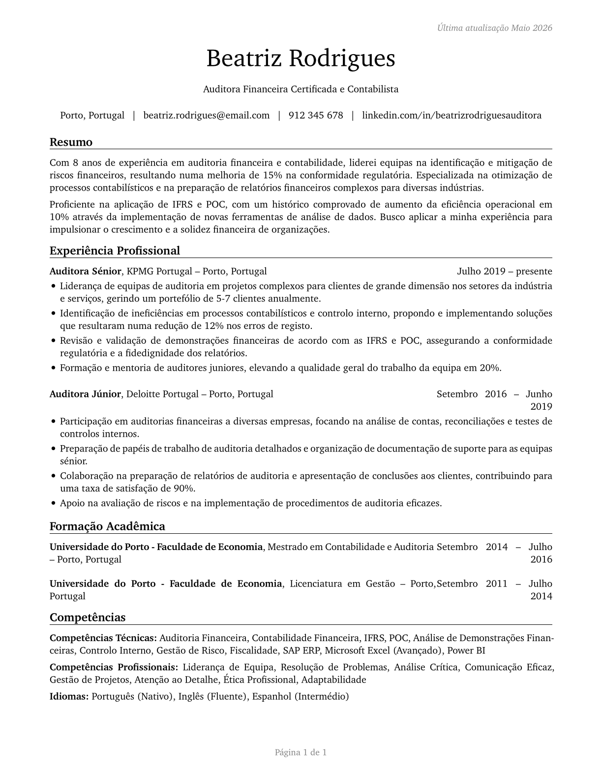 Accountants and Auditors CV in Portuguese — page 1