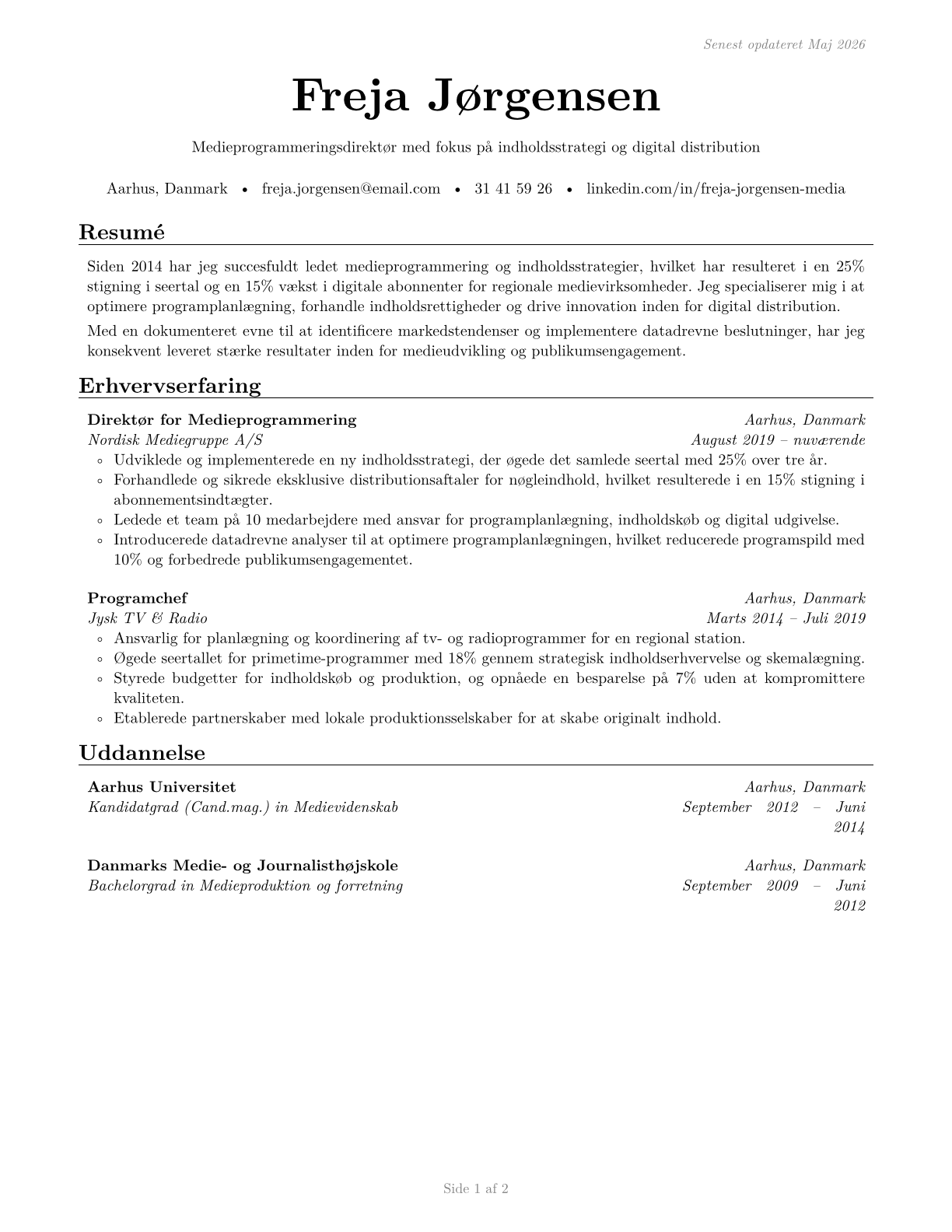 Media Programming Directors CV in Danish — page 1