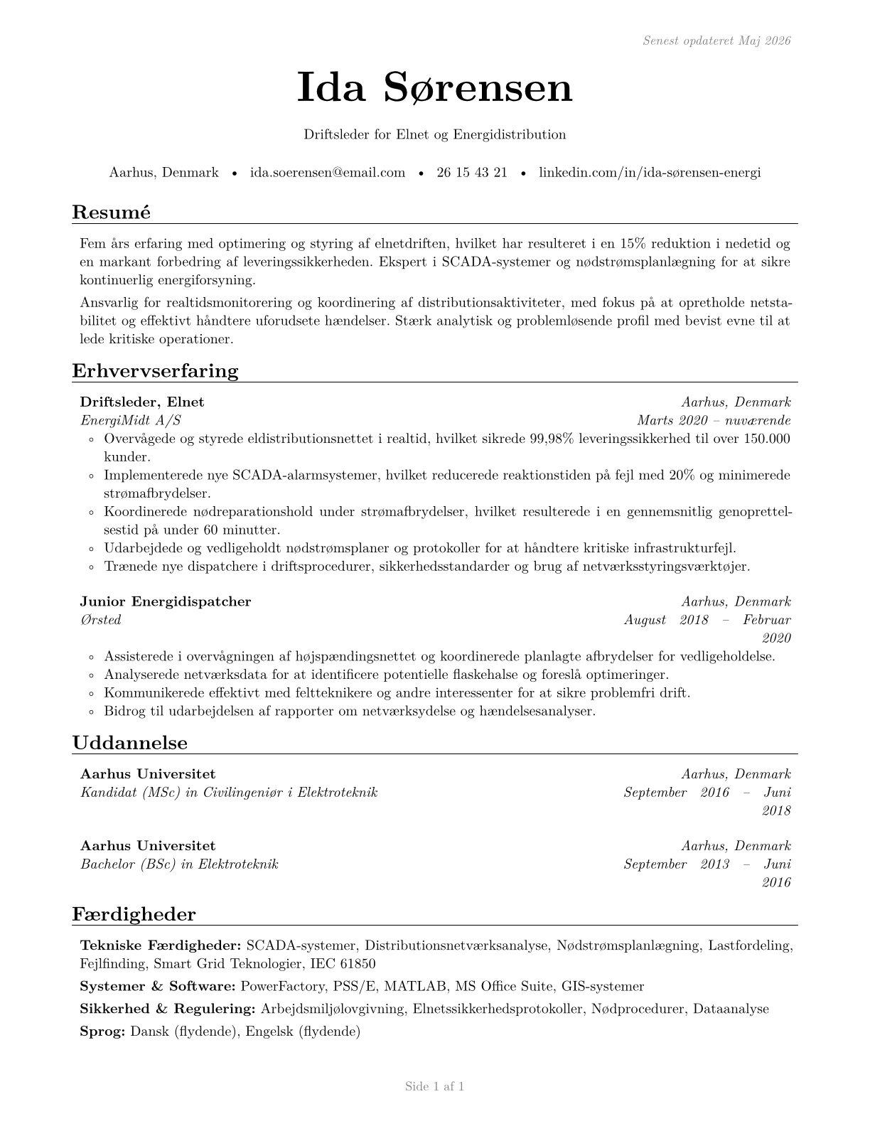 Power Distributors and Dispatchers CV in Danish — page 1