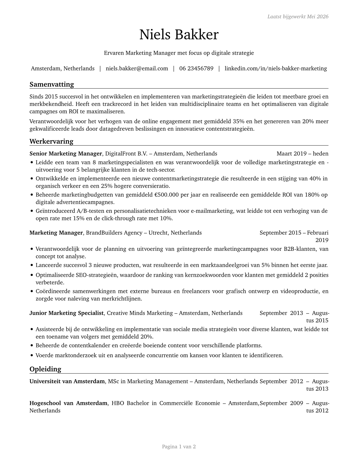 Marketing Managers CV in Dutch — page 1