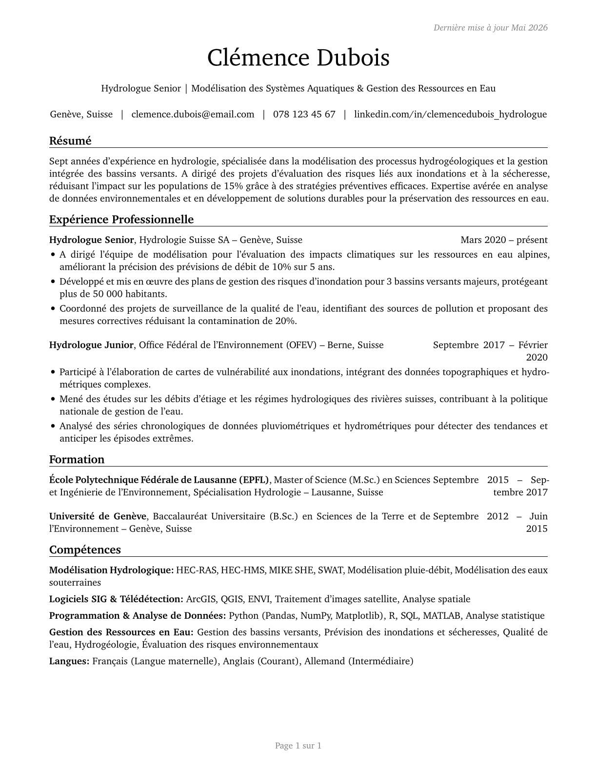 Hydrologists CV in French — page 1