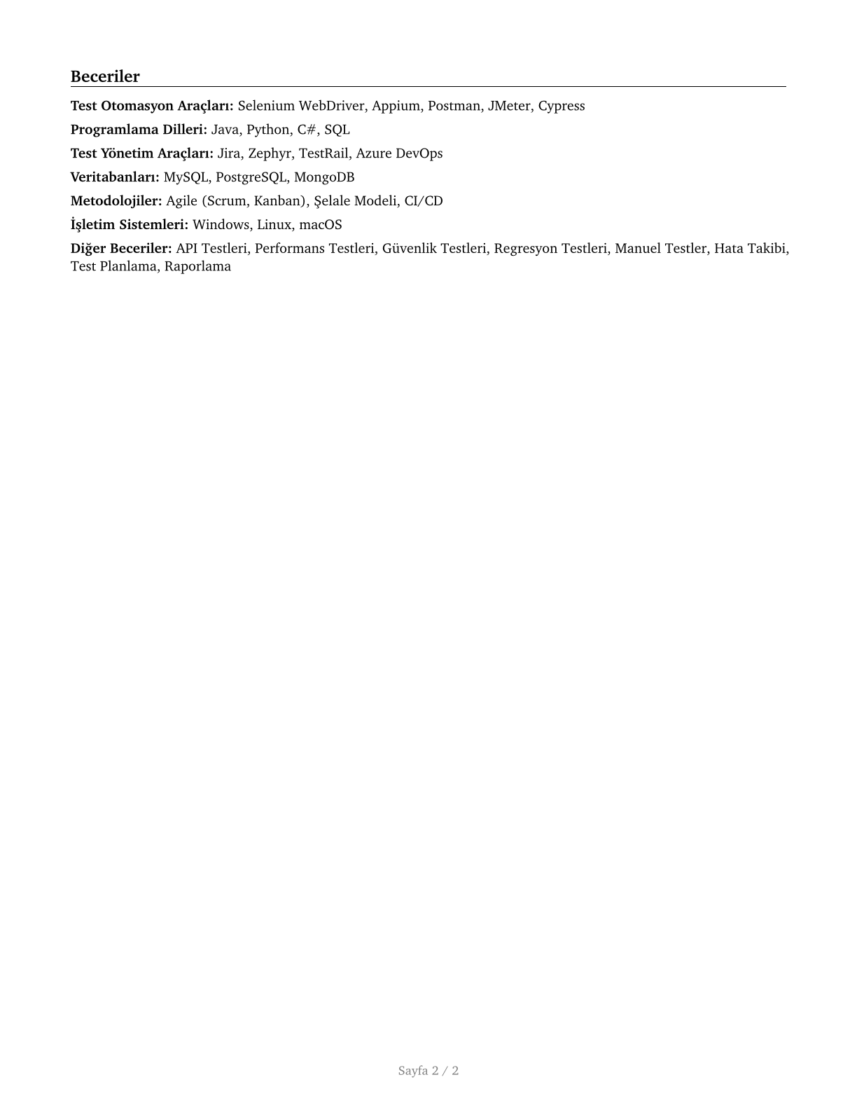 Software Quality Assurance Analysts and Testers CV in Turkish — page 2