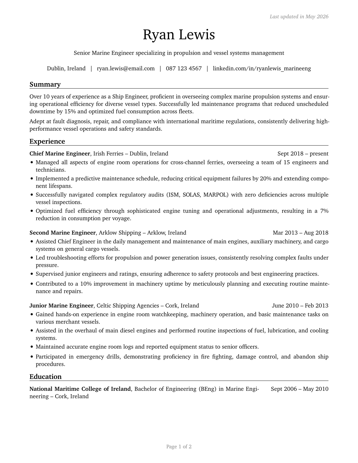 Ship Engineers CV in English — page 1
