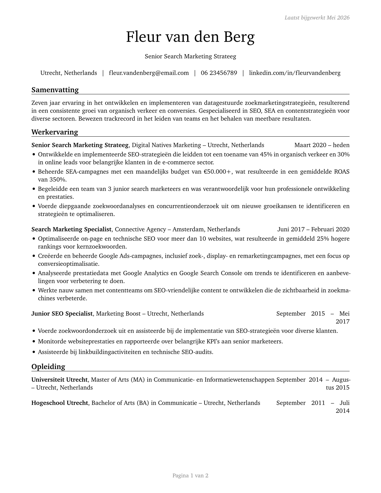 Search Marketing Strategists CV in Dutch — page 1