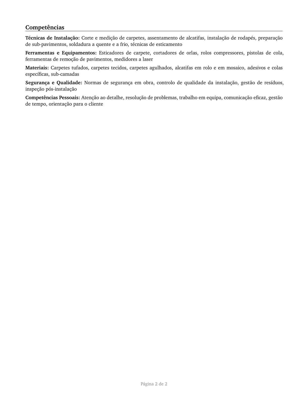 Carpet Installers CV in Portuguese — page 2