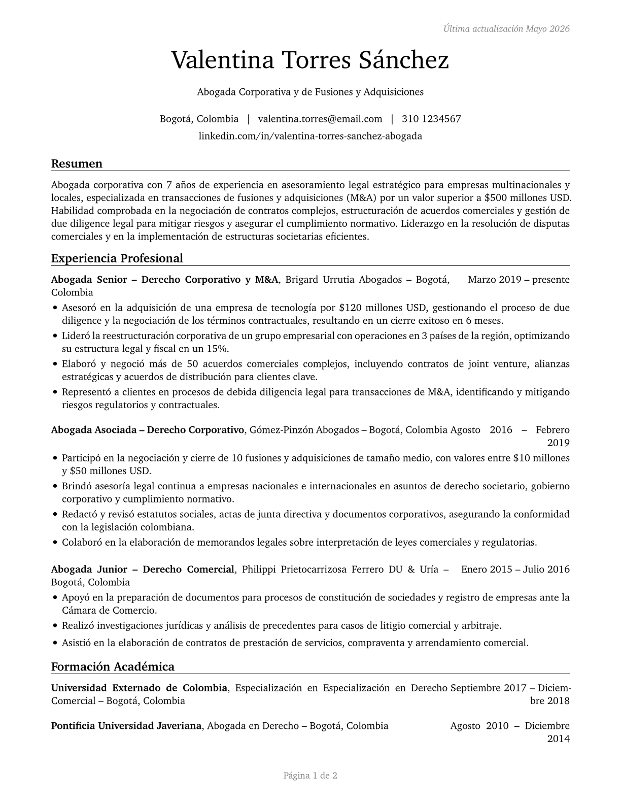 Lawyers CV in Spanish — page 1