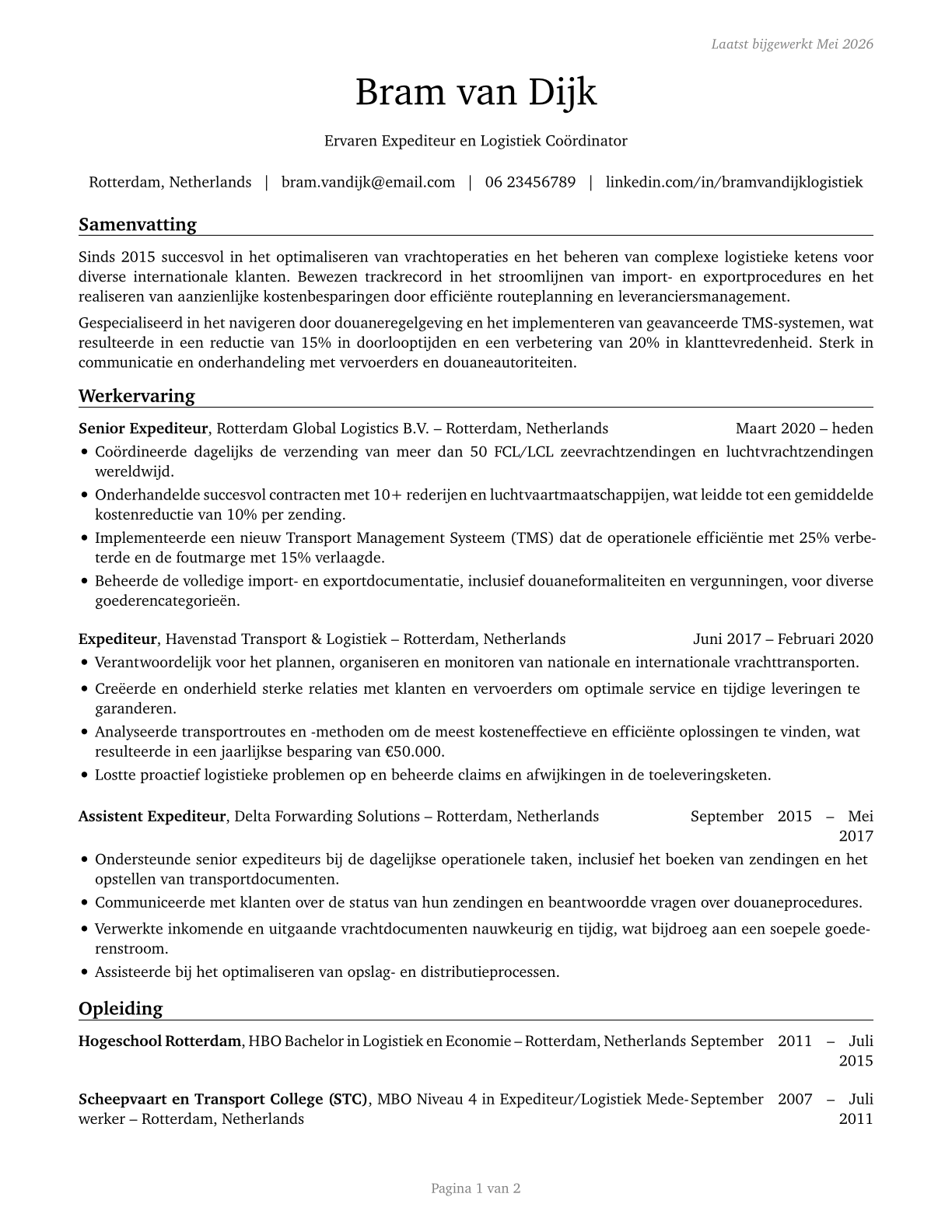 Cargo and Freight Agents CV in Dutch — page 1
