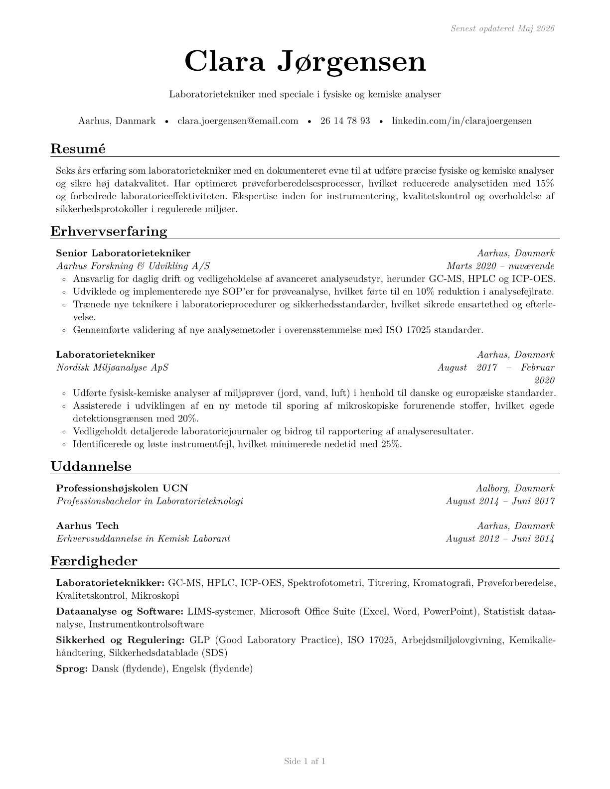 Life, Physical, and Social Science Technicians, All Other CV in Danish — page 1