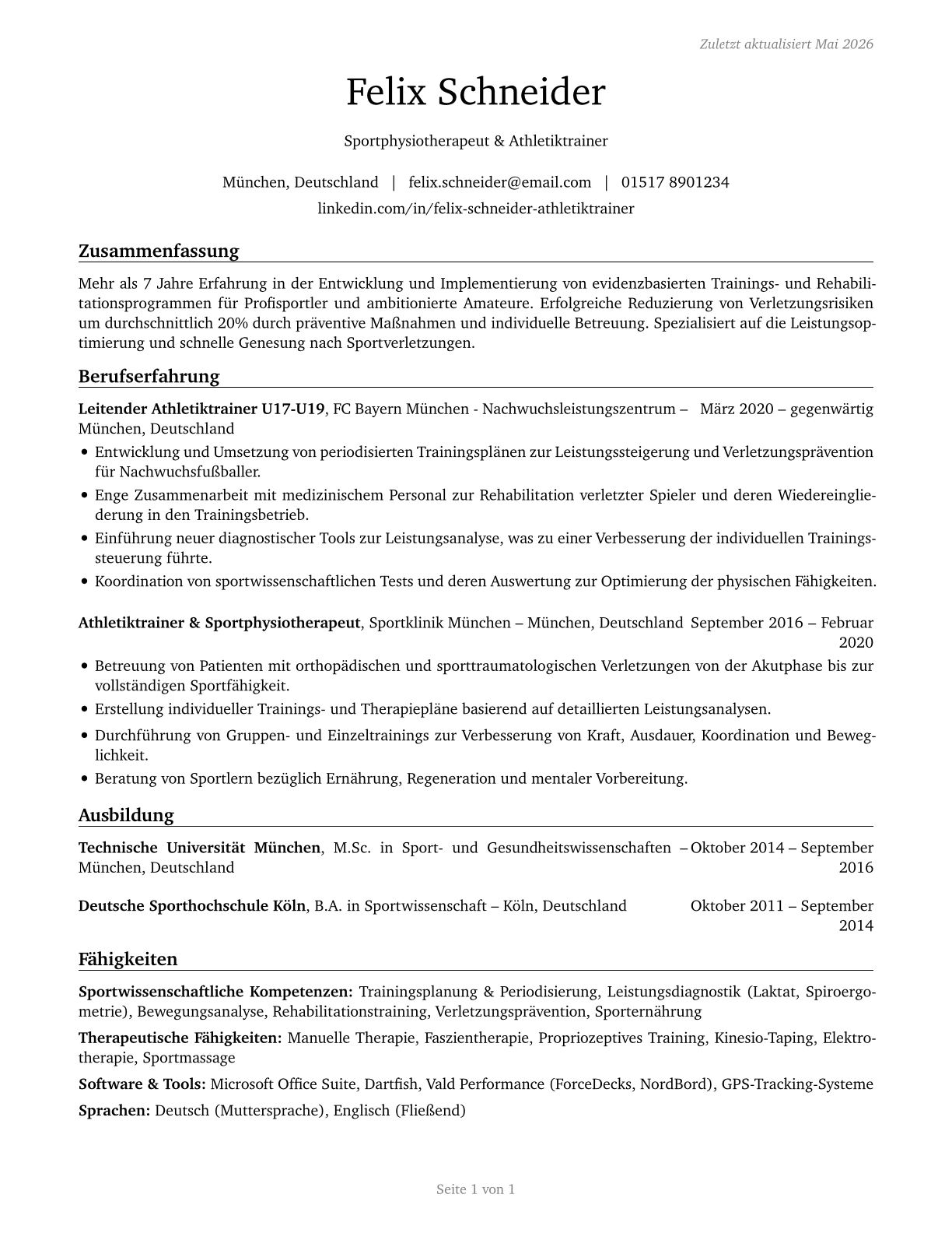 Athletic Trainers CV in German — page 1