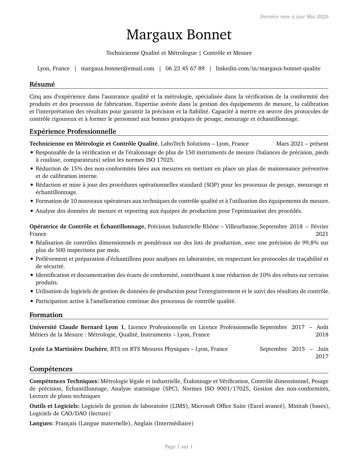 Weighers, Measurers, Checkers, and Samplers, Recordkeeping CV in French — page 1