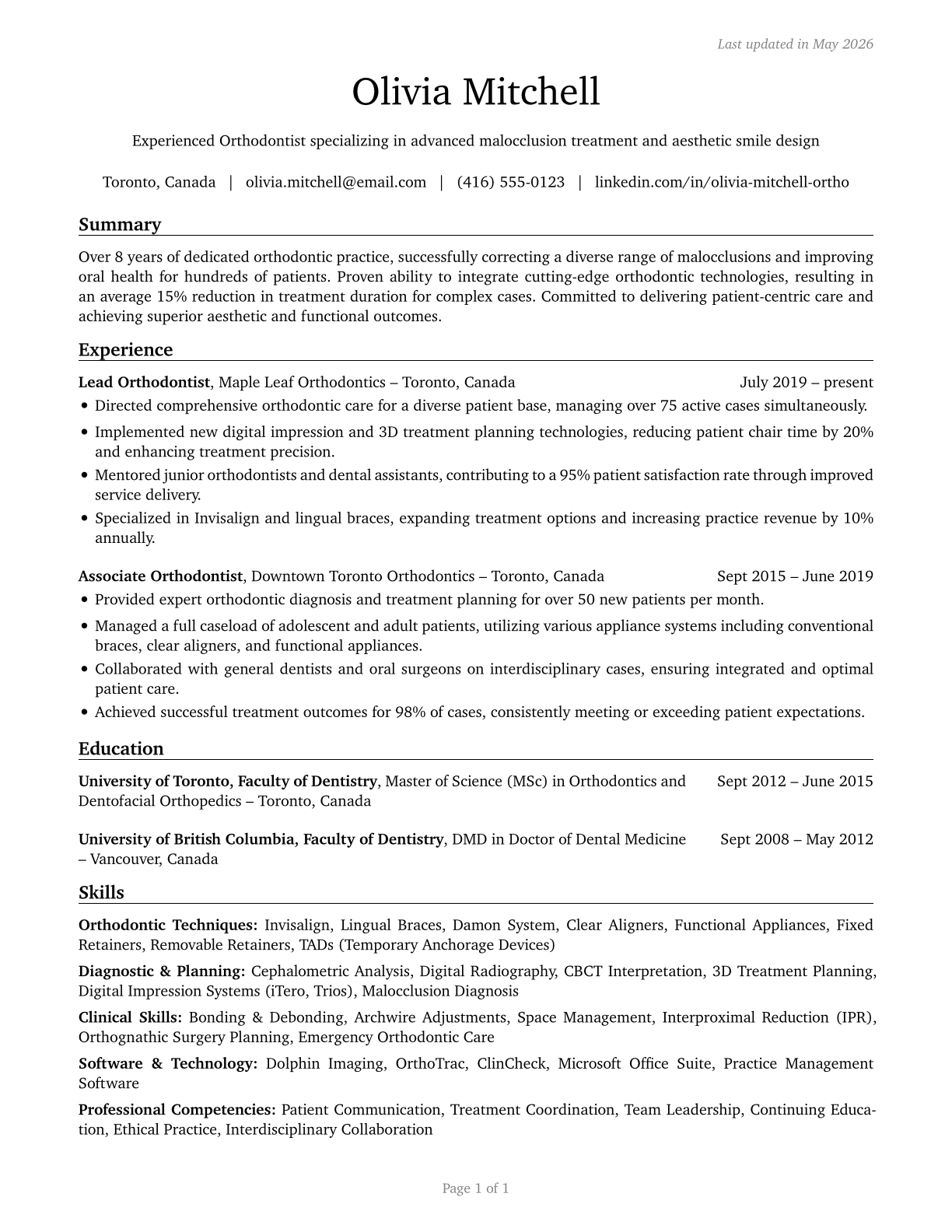 Orthodontists CV in English — page 1