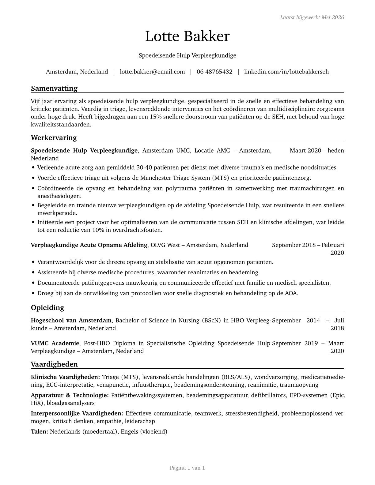 Acute Care Nurses CV in Dutch — page 1