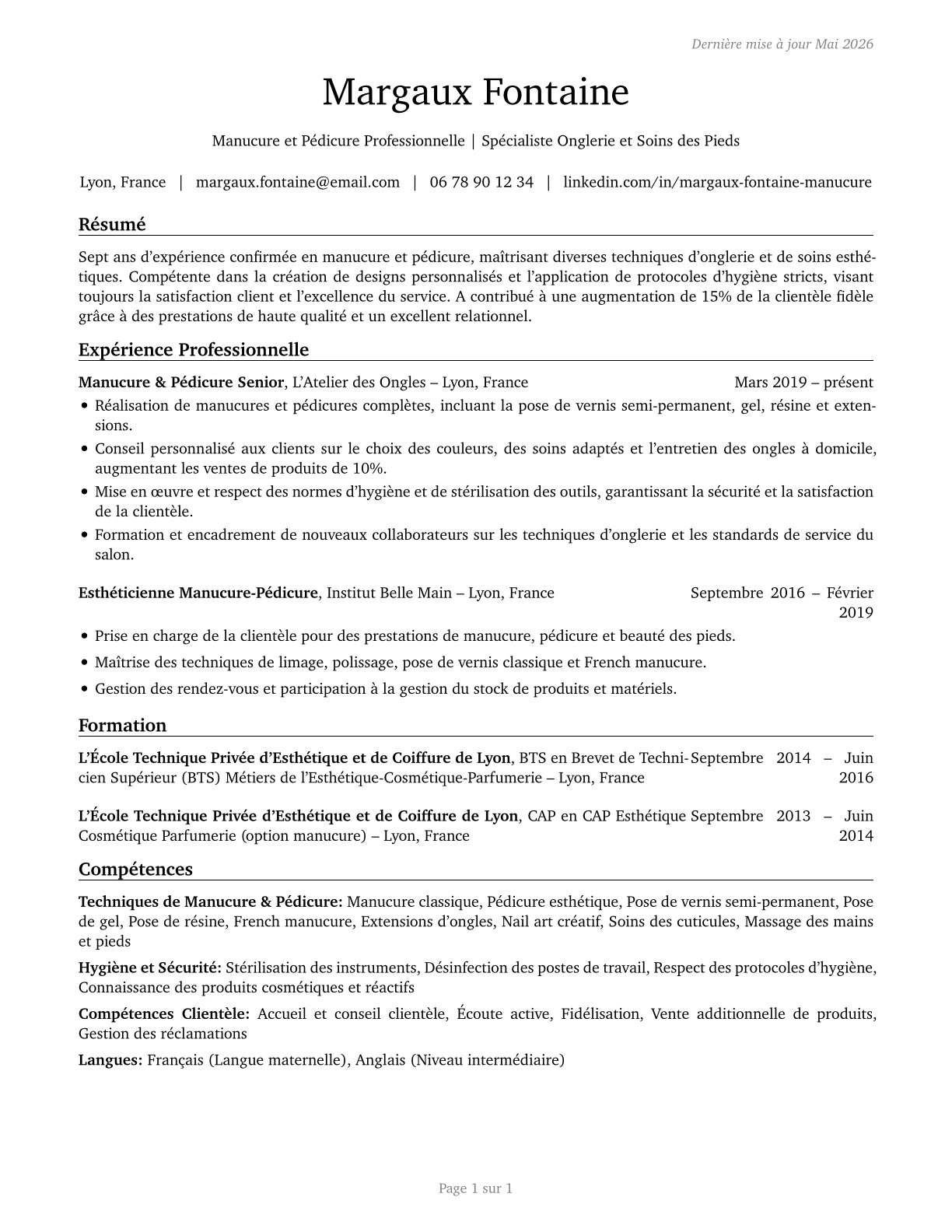 Manicurists and Pedicurists CV in French — page 1
