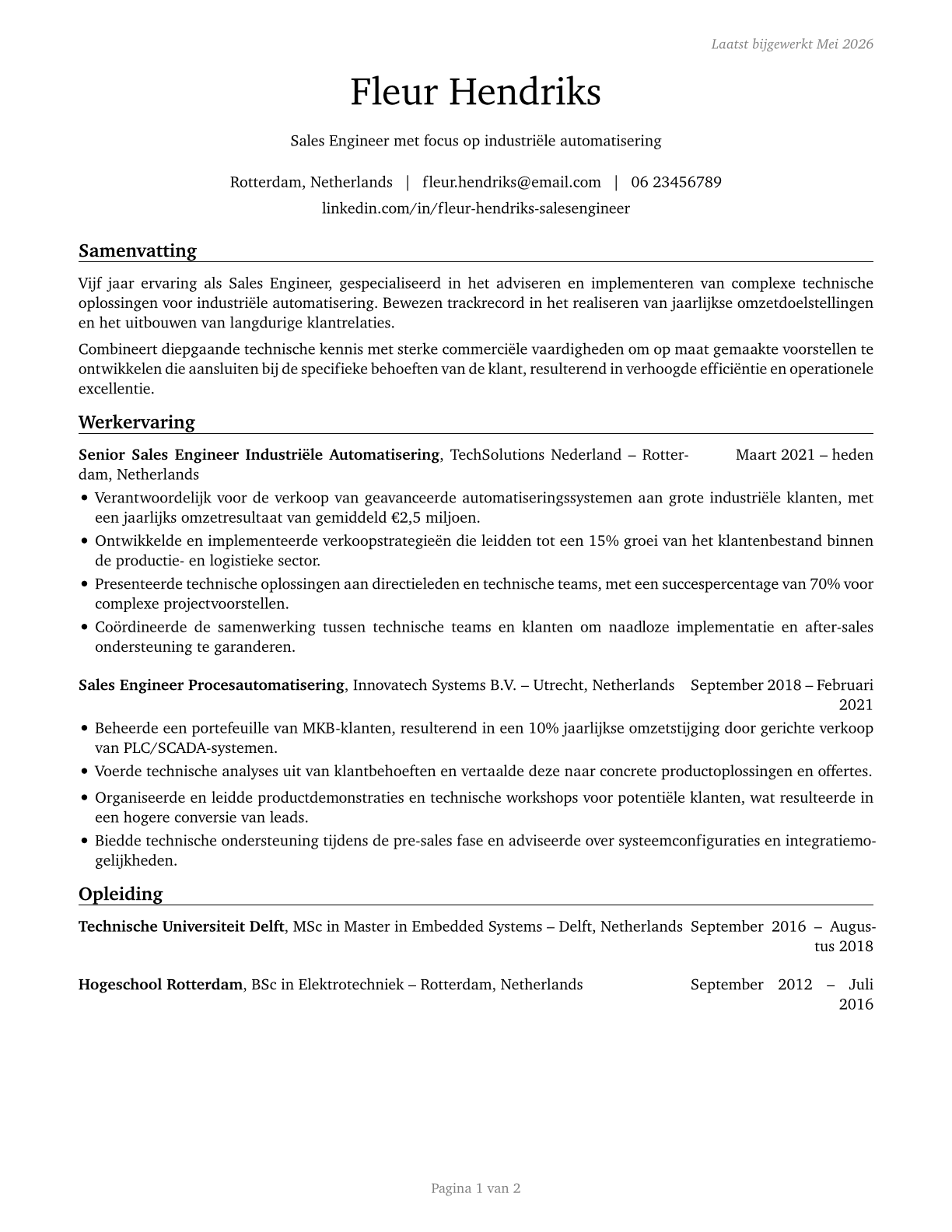 Sales Engineers CV in Dutch — page 1