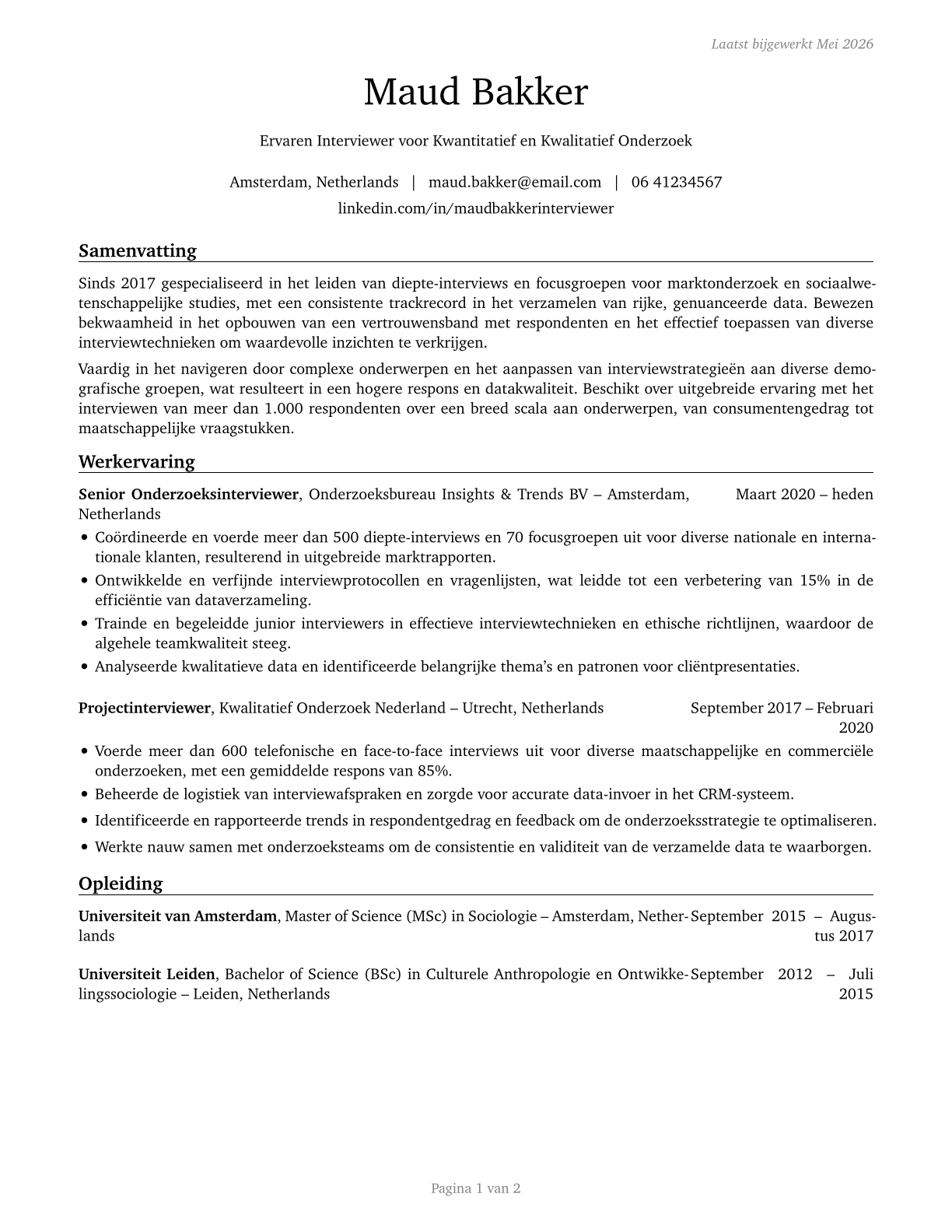 Interviewers, Except Eligibility and Loan CV in Dutch — page 1