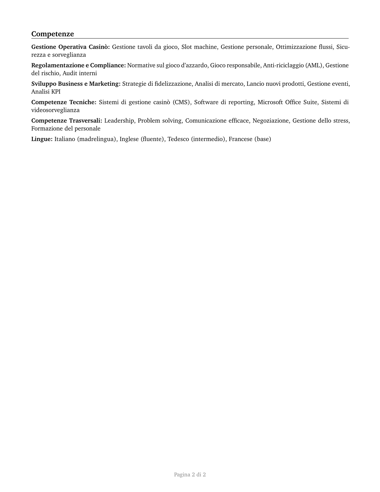 Gambling Managers CV in Italian — page 2