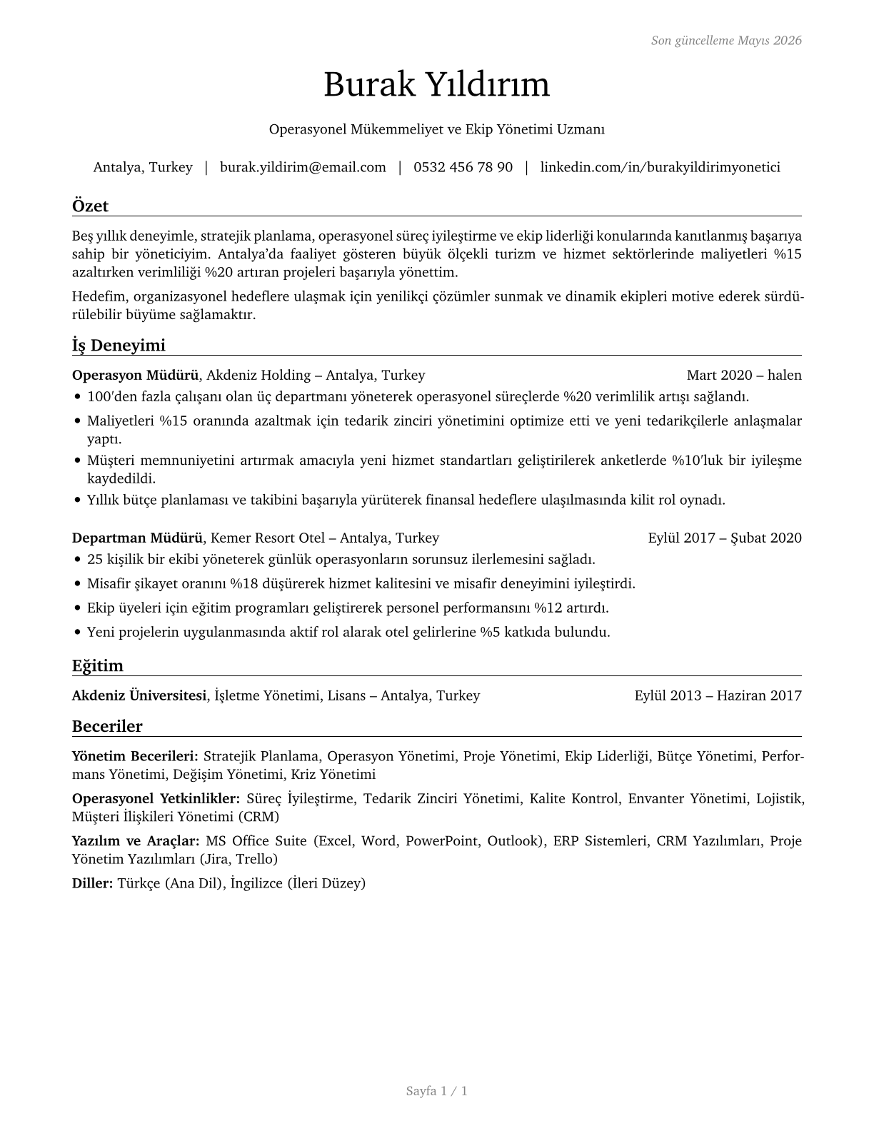 Managers, All Other CV in Turkish — page 1