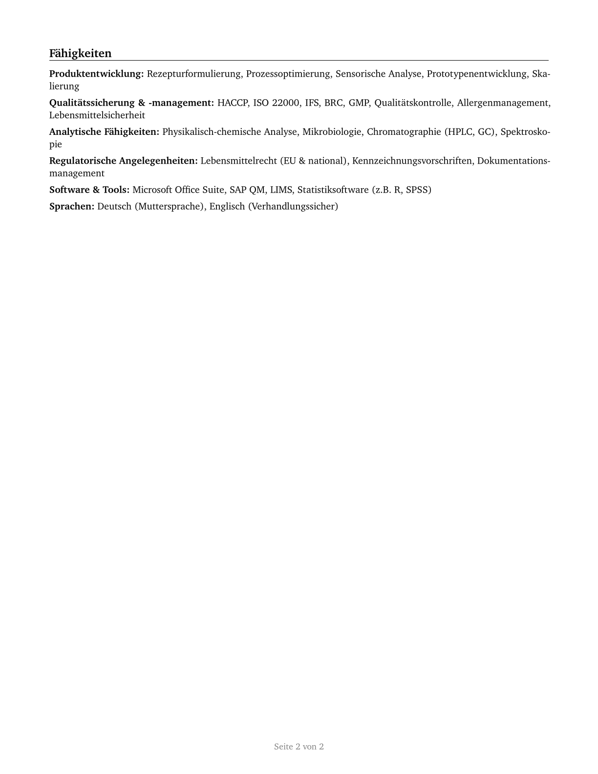 Food Scientists and Technologists CV in German — page 2