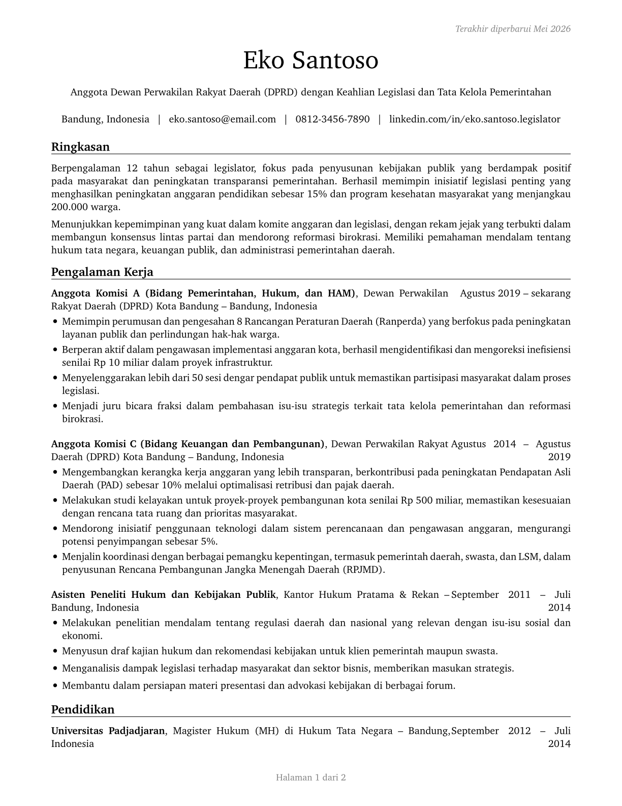 Legislators CV in Indonesian — page 1