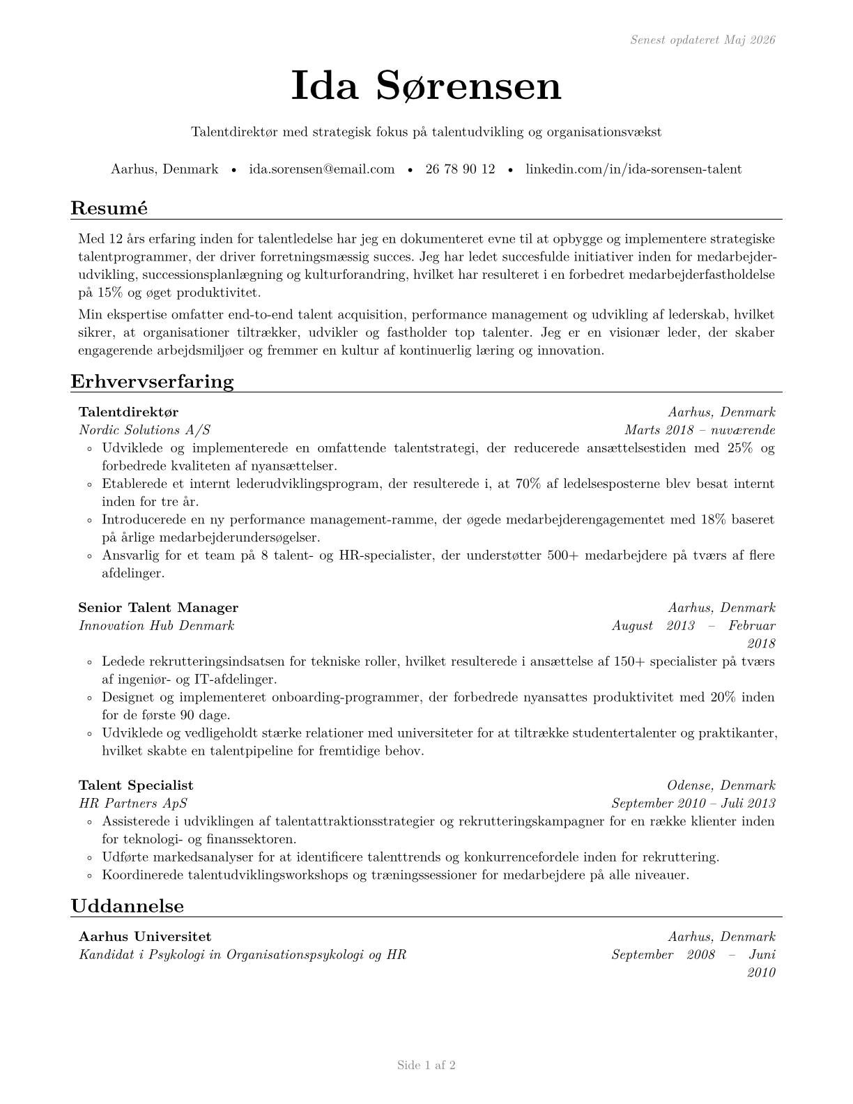 Talent Directors CV in Danish — page 1