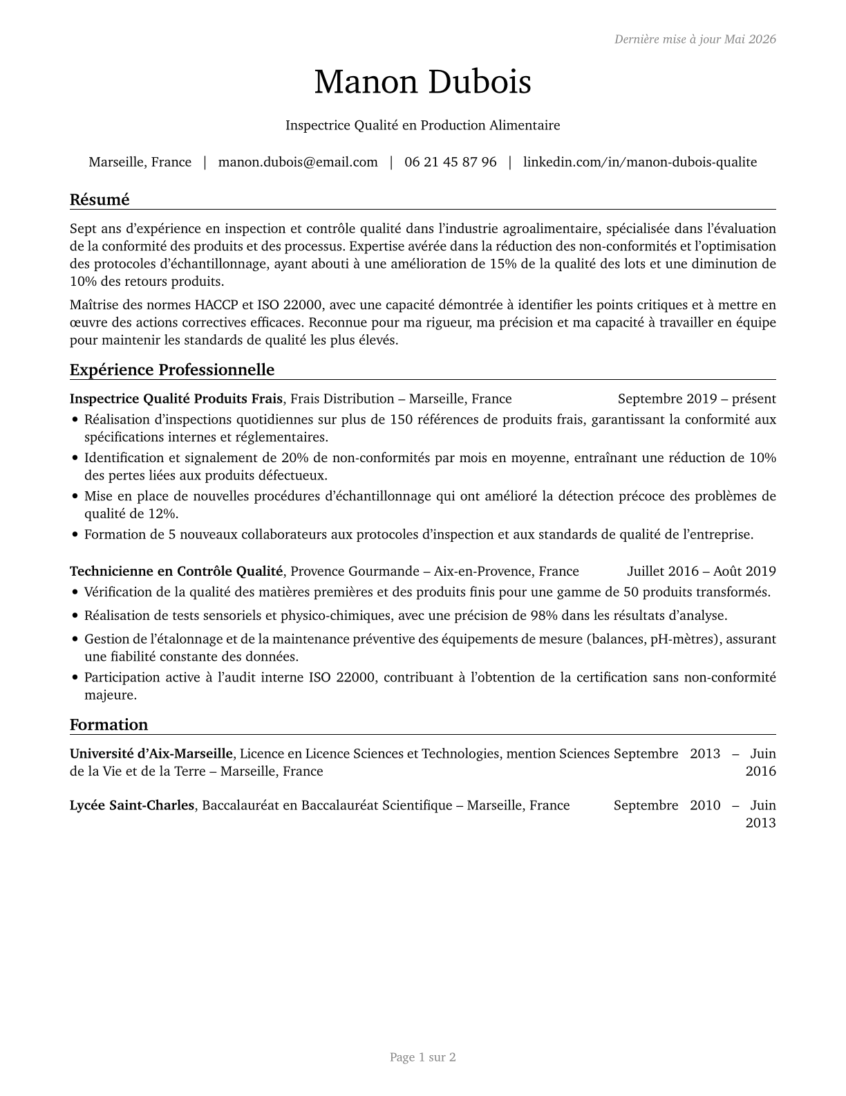 Inspectors, Testers, Sorters, Samplers, and Weighers CV in French — page 1