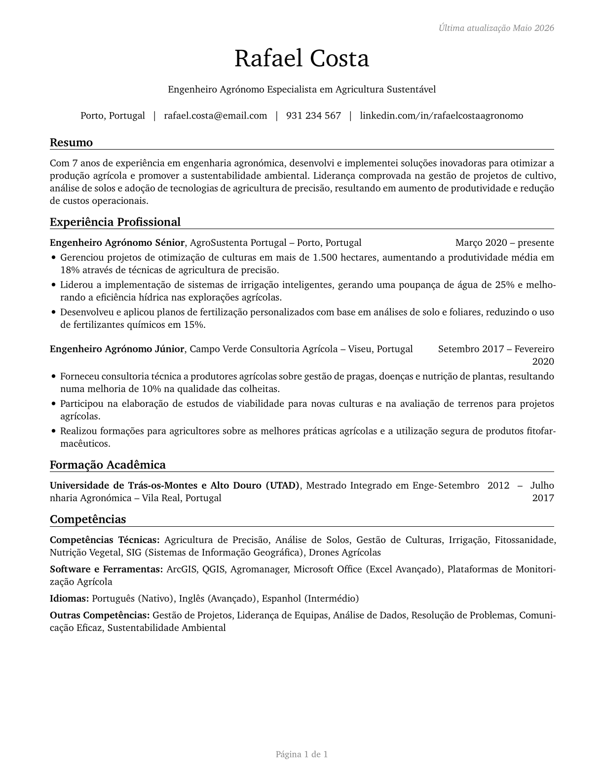 Agricultural Engineers CV in Portuguese — page 1