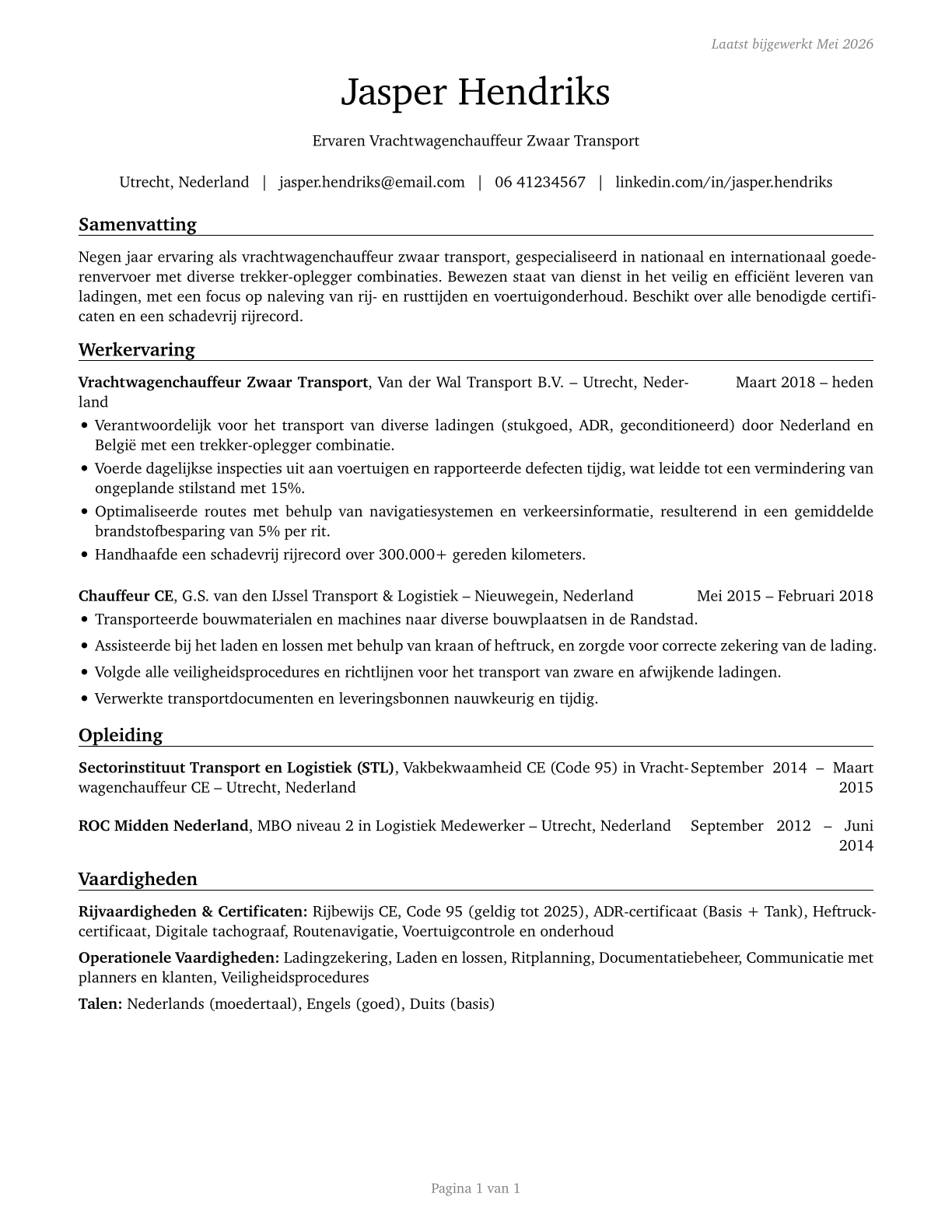 Heavy and Tractor-Trailer Truck Drivers CV in Dutch — page 1