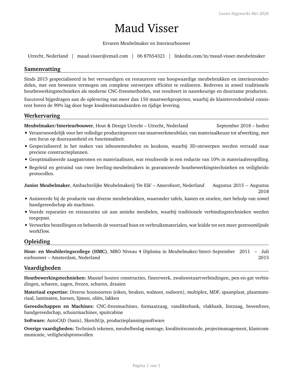 Cabinetmakers and Bench Carpenters CV in Dutch — page 1