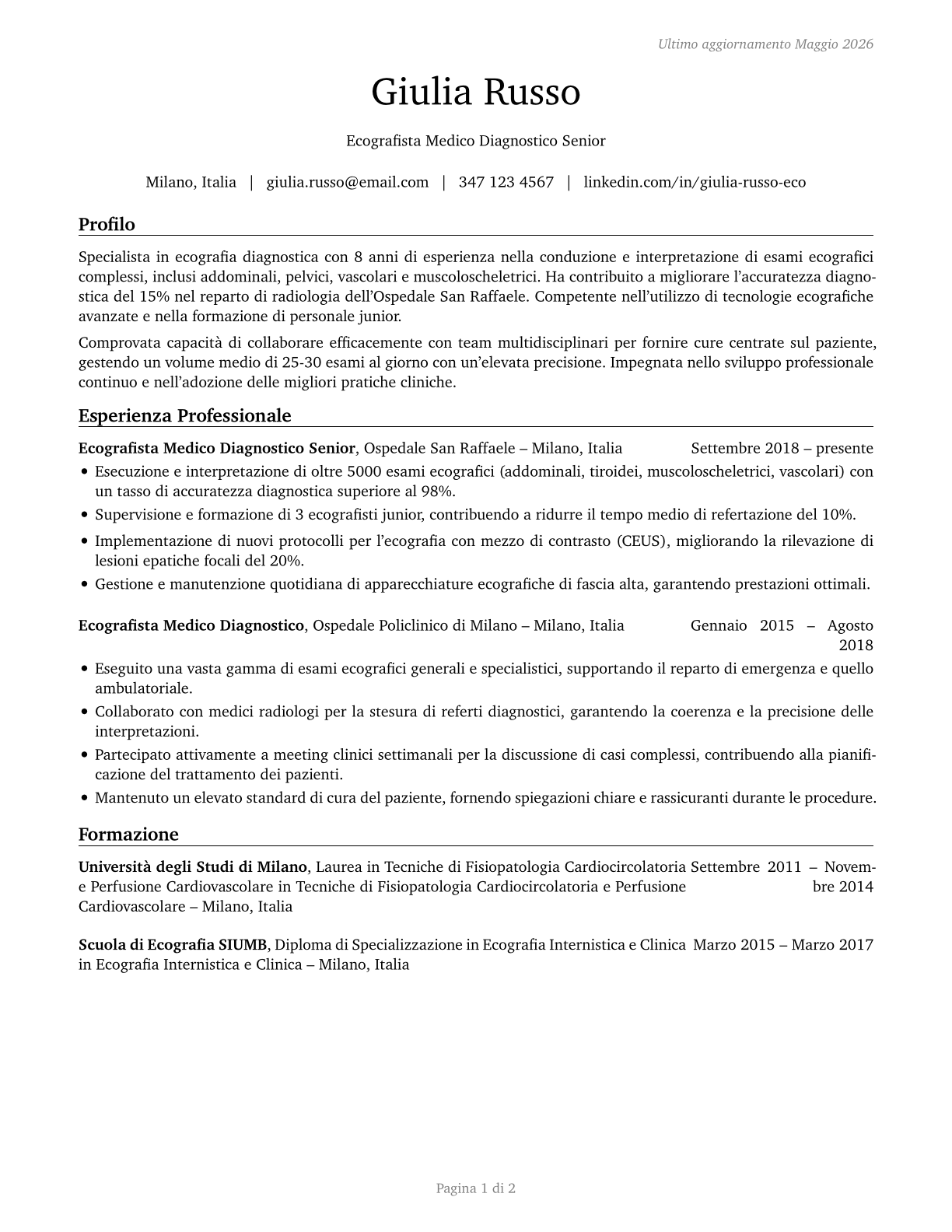 Diagnostic Medical Sonographers CV in Italian — page 1