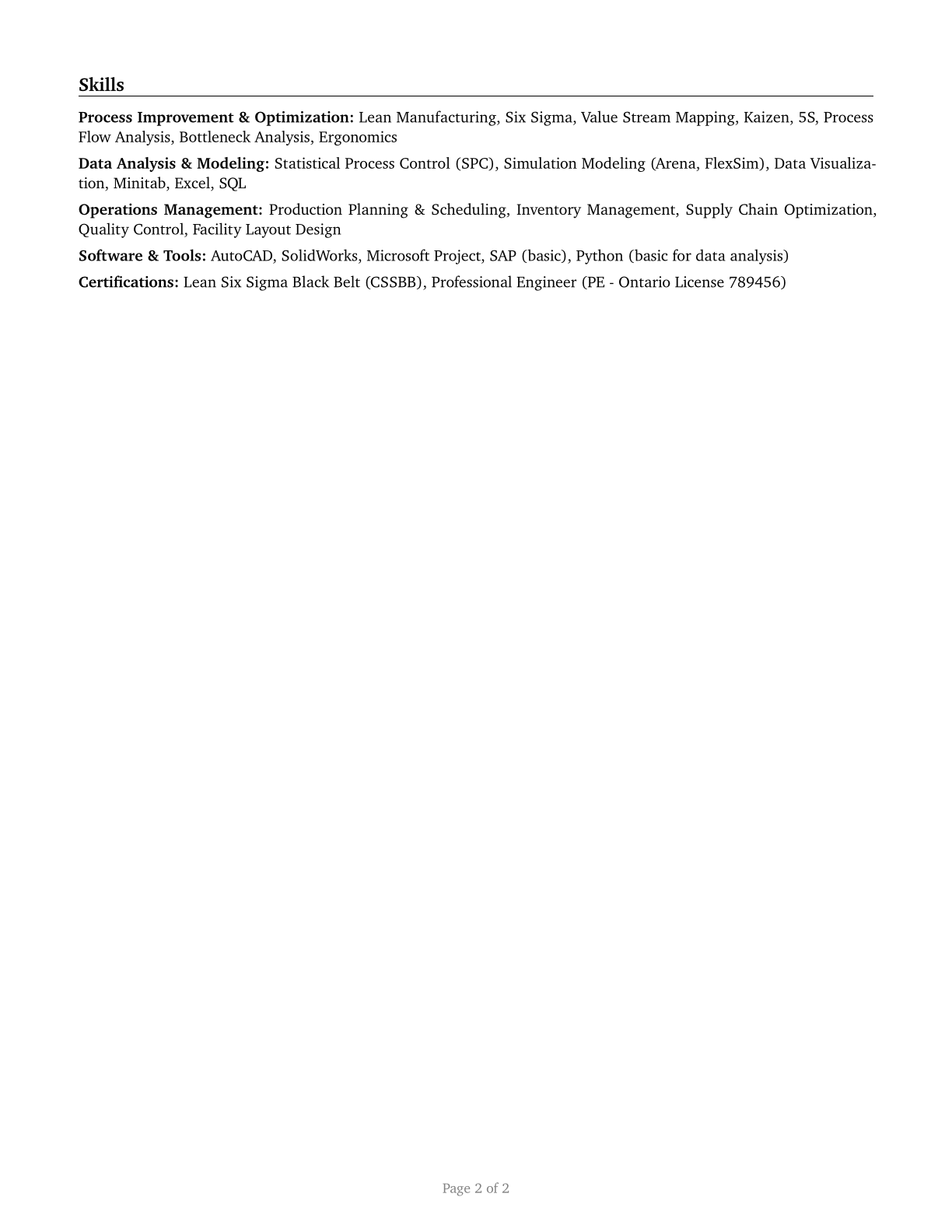 Industrial Engineers CV in English — page 2