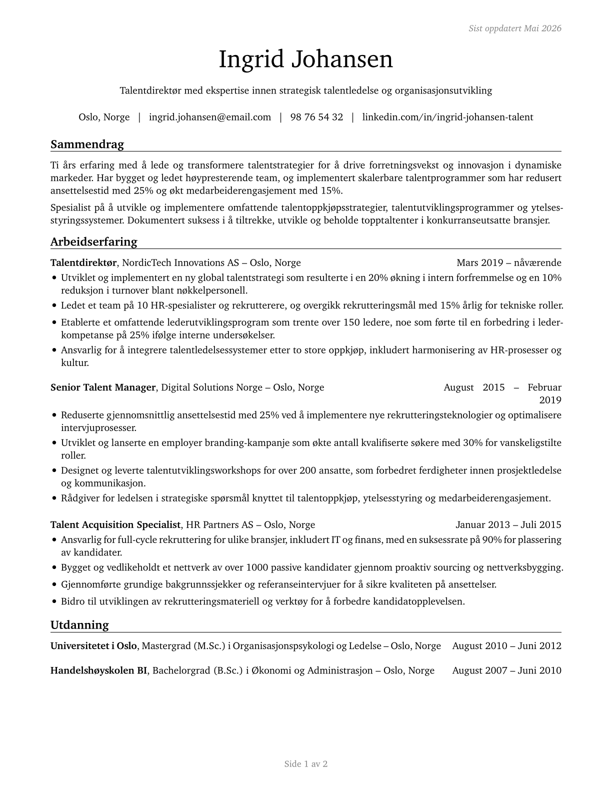 Talent Directors CV in Norwegian_bokmal — page 1