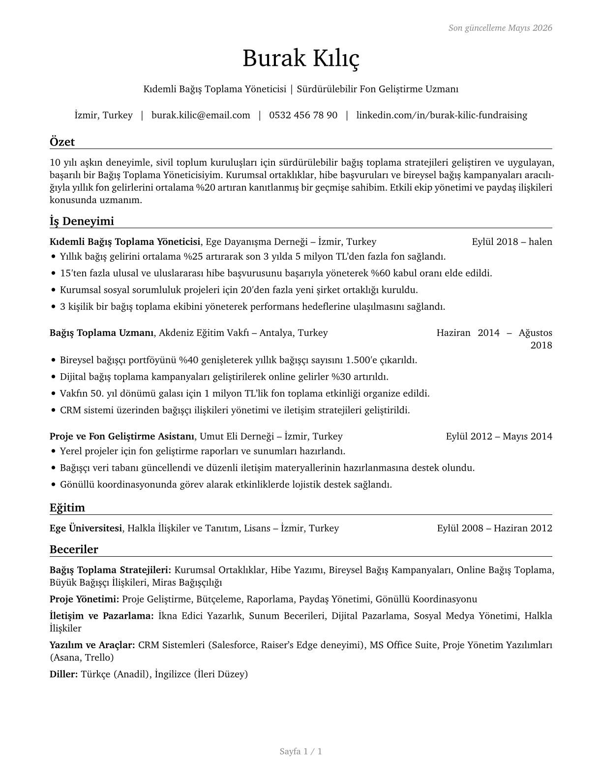 Fundraising Managers CV in Turkish — page 1