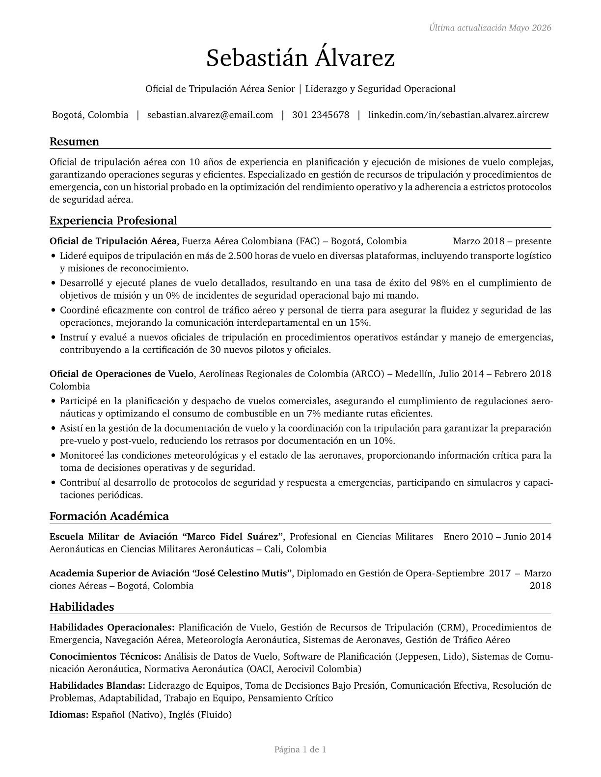 Air Crew Officers CV in Spanish — page 1