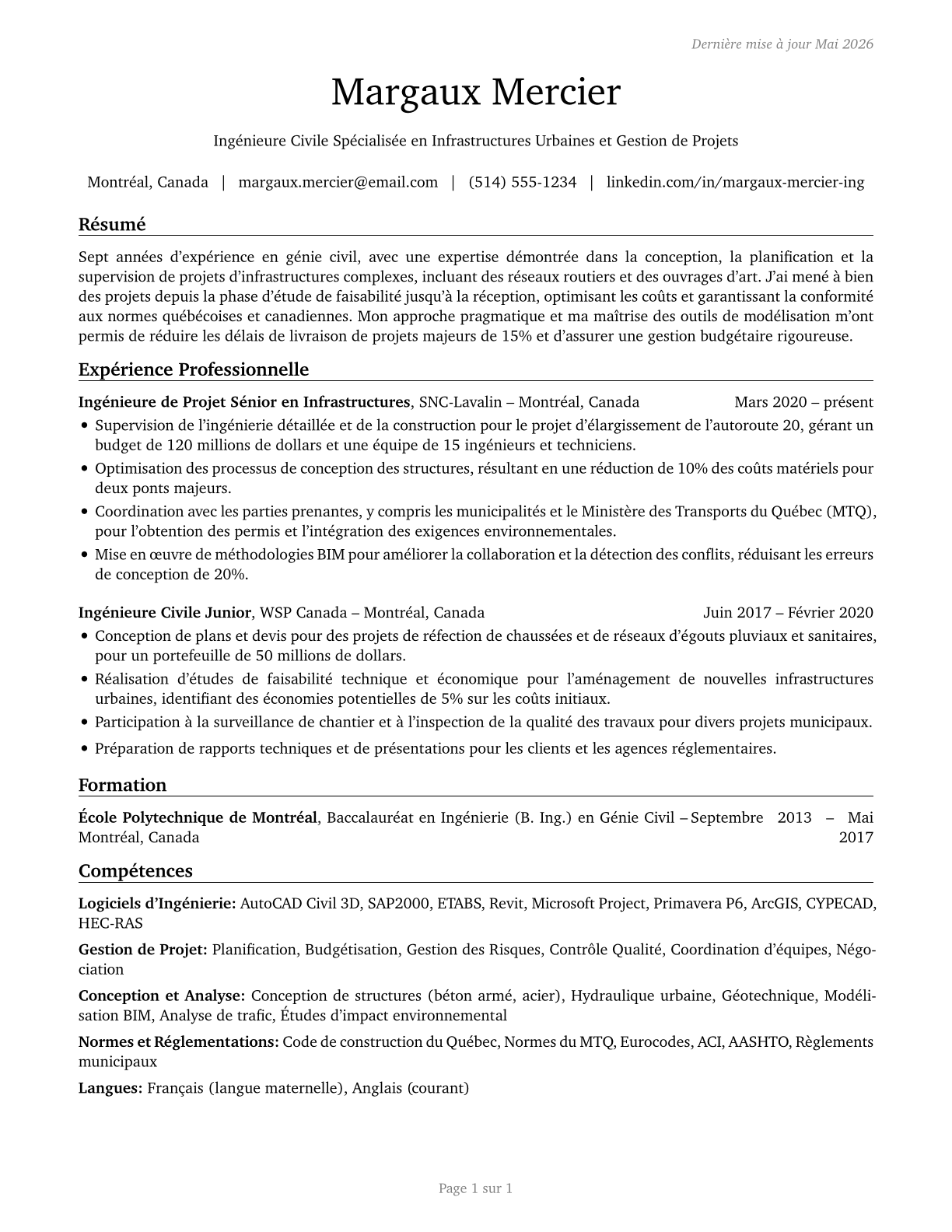 Civil Engineers CV in French — page 1