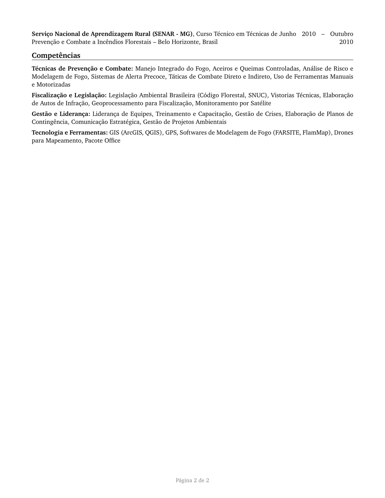 Forest Fire Inspectors and Prevention Specialists CV in Portuguese — page 2