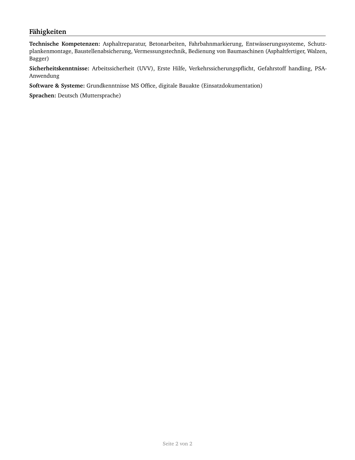 Highway Maintenance Workers CV in German — page 2