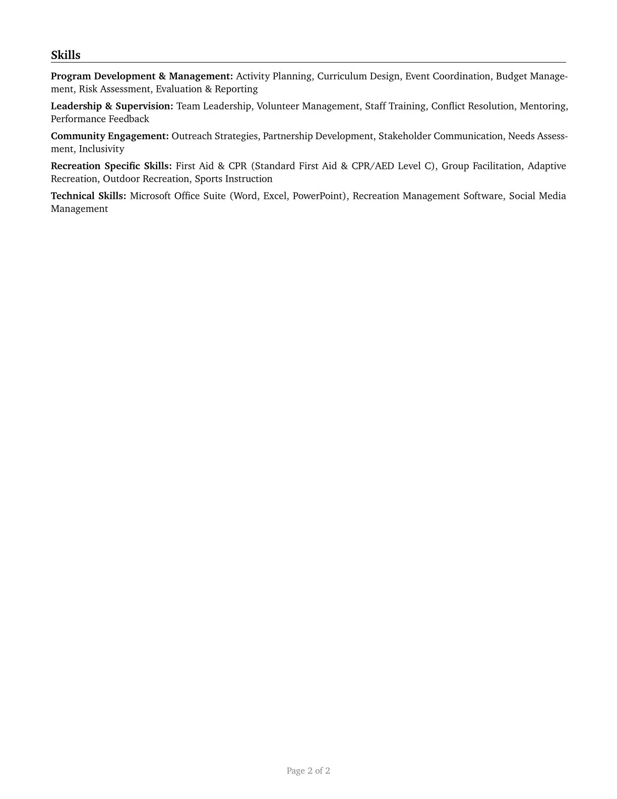 Recreation Workers CV in English — page 2