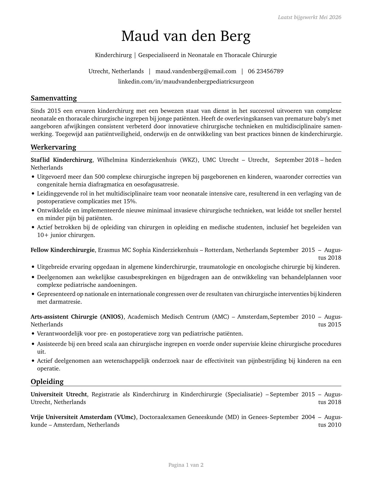 Pediatric Surgeons CV in Dutch — page 1