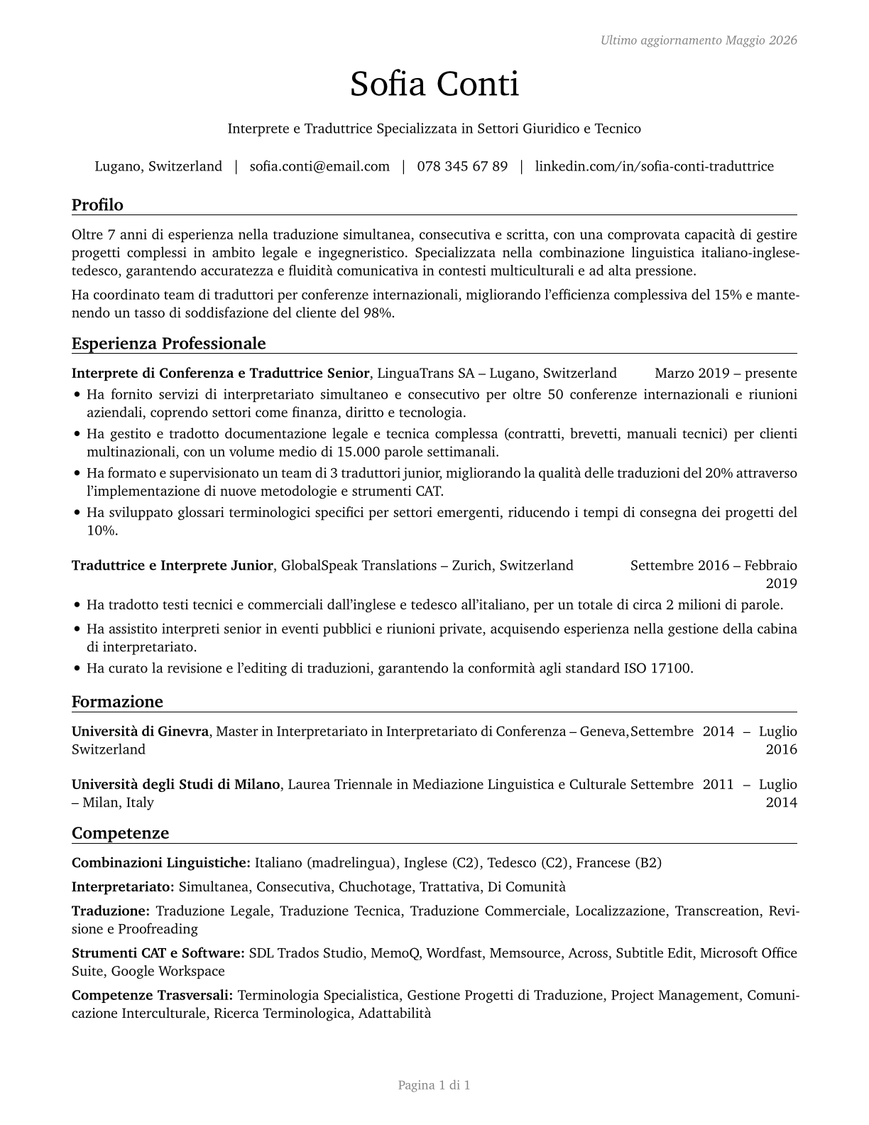 Interpreters and Translators CV in Italian — page 1