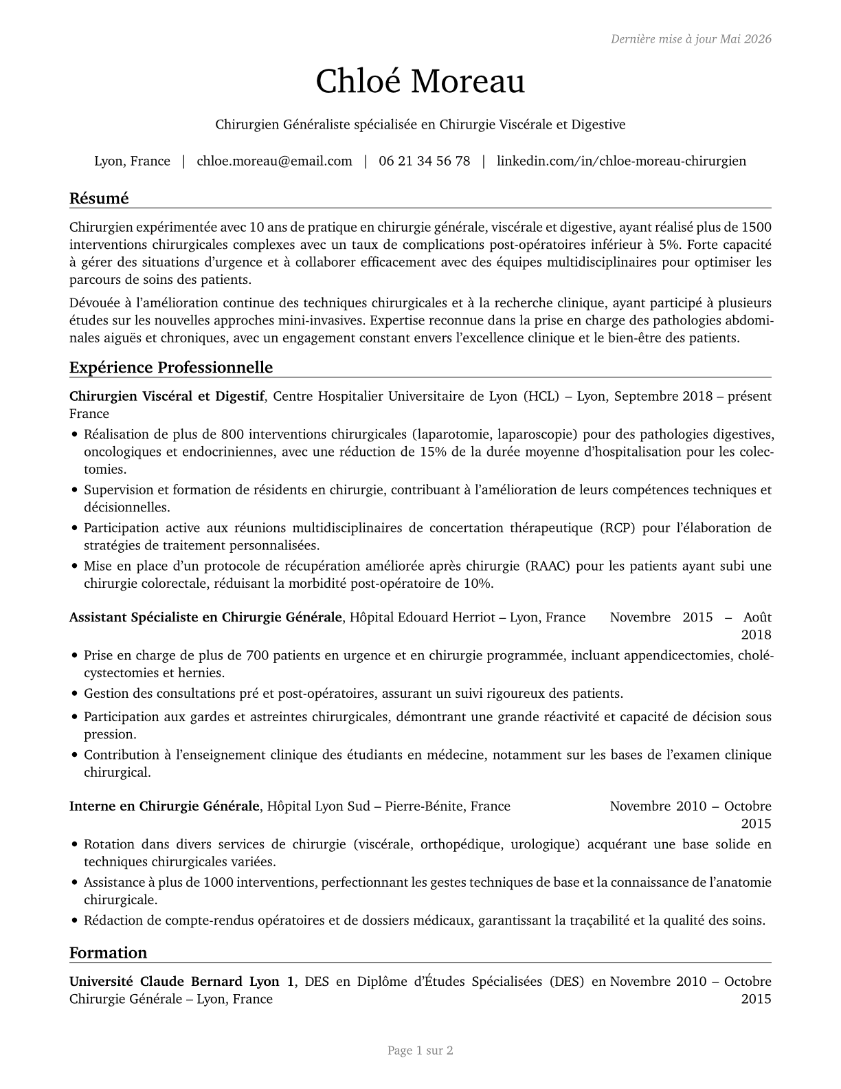 Surgeons, All Other CV in French — page 1
