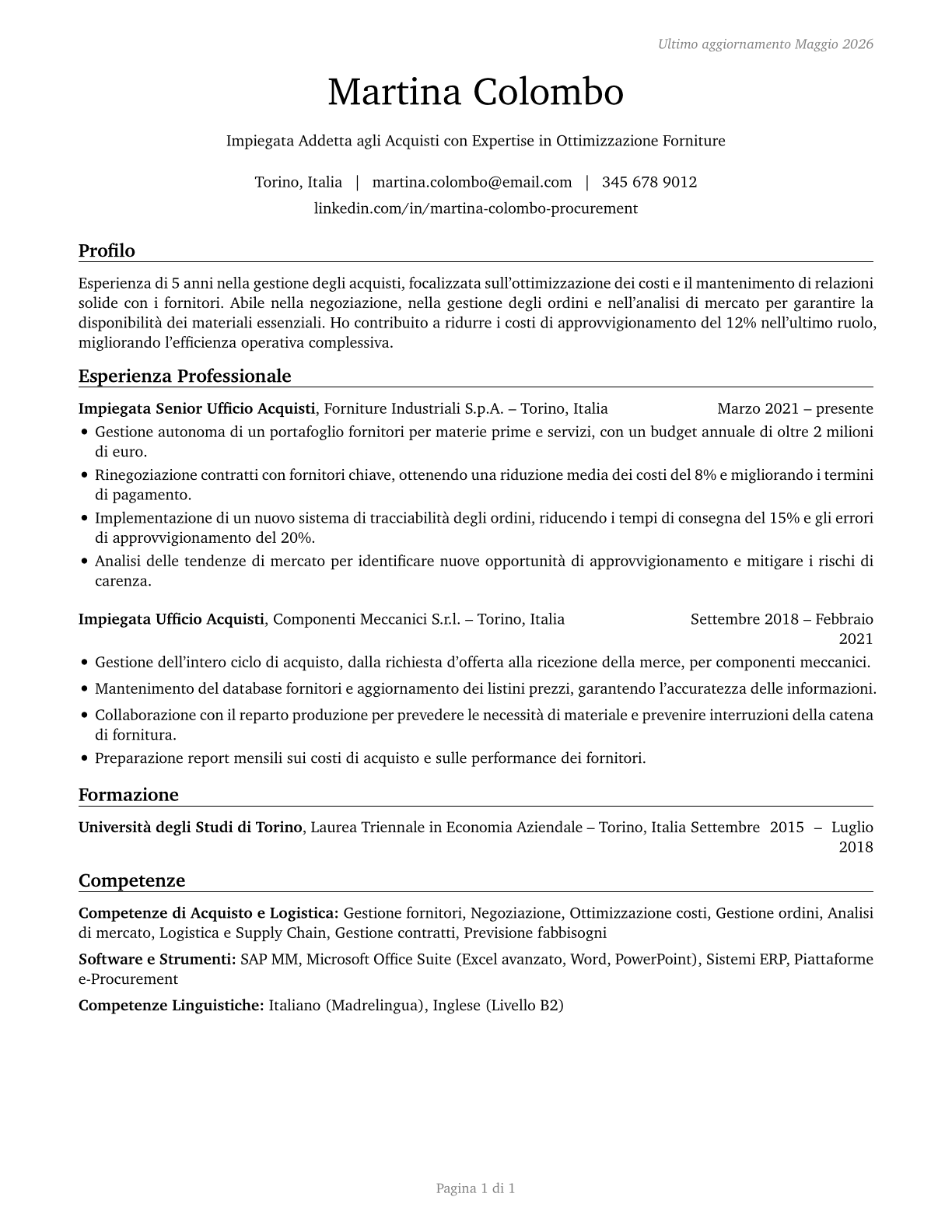 Procurement Clerks CV in Italian — page 1