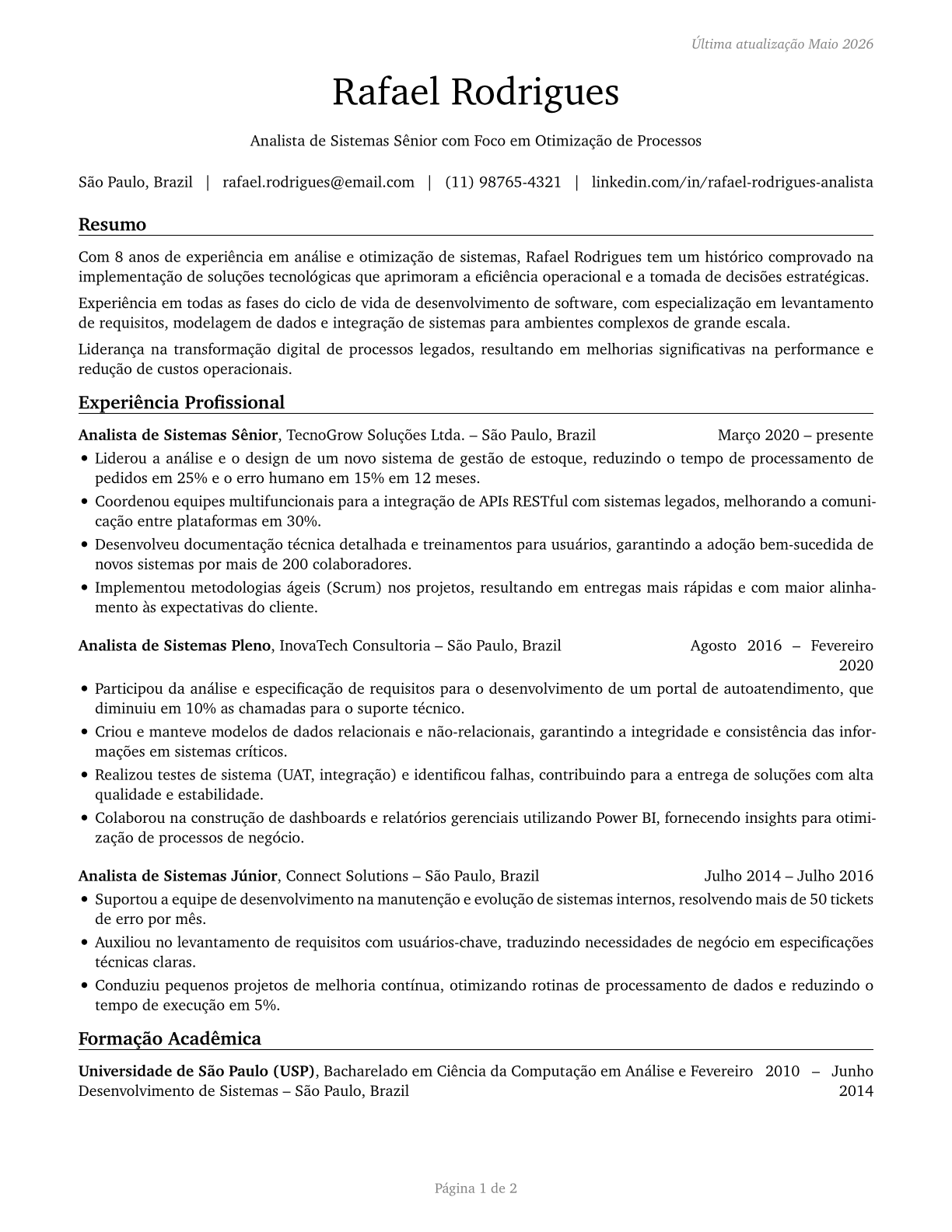 Computer Systems Analysts CV in Portuguese — page 1