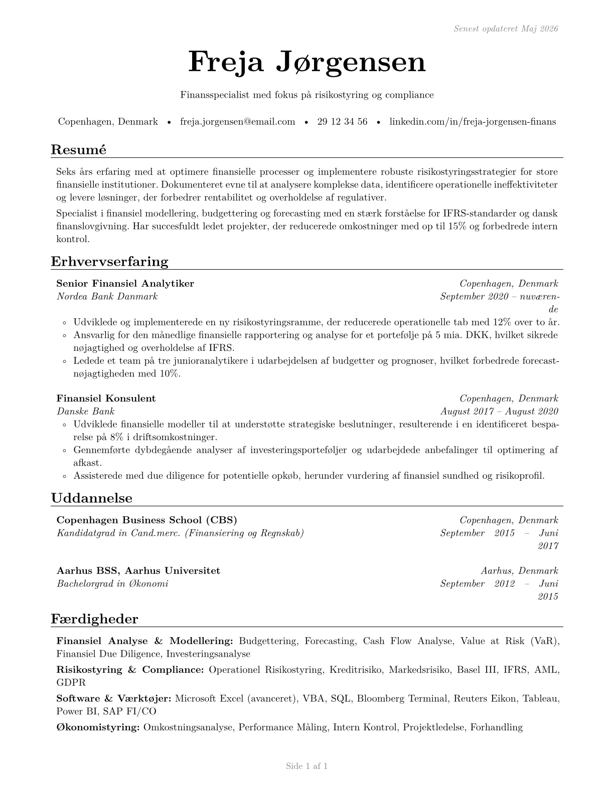 Financial Specialists, All Other CV in Danish — page 1
