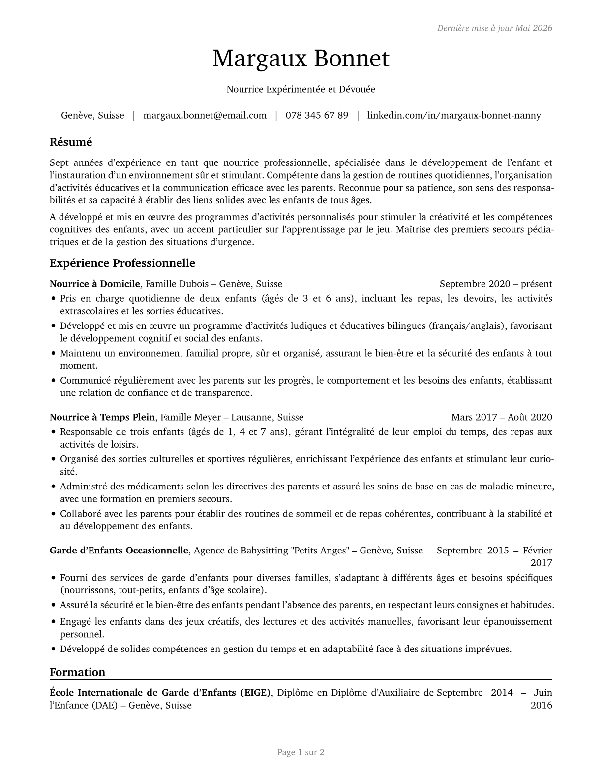 Nannies CV in French — page 1